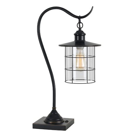 Homeroots 25" Bronze Metal Lantern Style Desk Lamp With Edison Bulb 524660