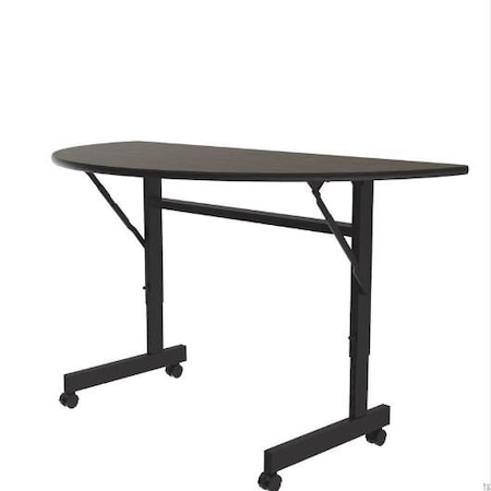 Correll Half Round Econoline TFL Flip Top Table, 48 in W, 23 in to 31 in H, Particleboard Top, Walnut FTM2448TFHR-01