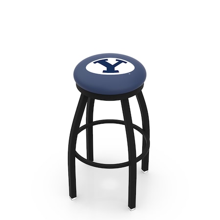 Holland Bar Stool Co 36" Blk Wrinkle Brigham Young Swivel Bar Stool, Accent Ring L8B2B36BrigYn