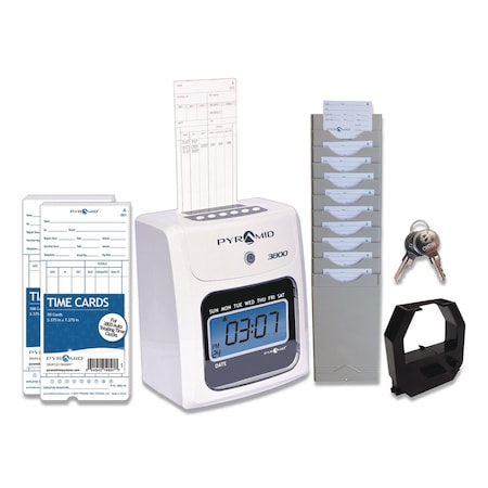 Pyramid Technologies Time Clock Bundle 3800, LCD Display, Ivory/Charcoal 3800SK1
