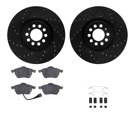 Dynamic Friction Co DFC Rotors-Drilled & Slotted-Black w/ 5000 Advanced Brake Pads Incl Hdw 8512-74043