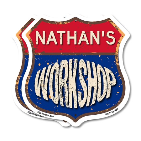 Signmission Nathan's Workshop, 18 inch X 18 inch, Plastic Sign, 2PK SHI-P-2PACK-18-489-NATHAN