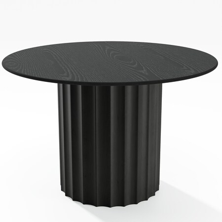 Homeroots 46" Black Solid Wood Pedestal Base Round Top Dining Table 721075