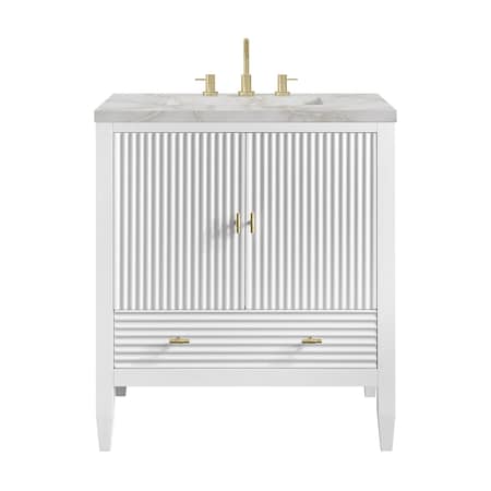 James Martin Vanities Myrrin 30" Single Vanity, Bright White w/ 3 CM Victorian Silver Silestone Top 485-V30-BW-3VSL