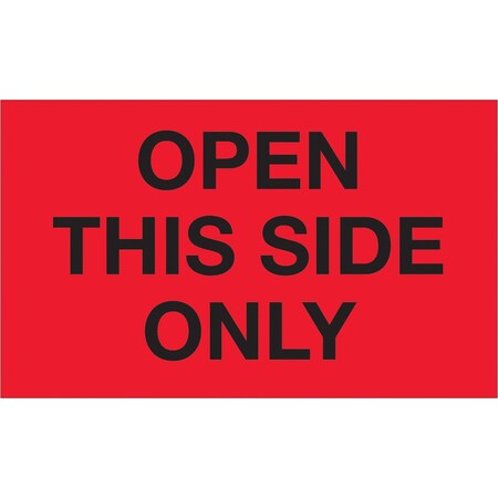 Tape Logic Labels, "Open This Side Only", 3" x 5", Fluorescent Red, 500/Roll DL1216