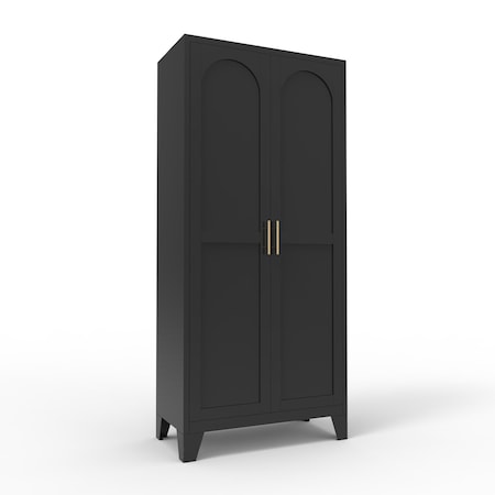 Homeroots 71in Black Stainless Steel Pantry Or Storage Closet With Arched Panel Doors 683398
