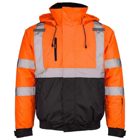 Dome75 Hi-Vis Bomber Jacket, Polyester, Class ANSI/ISEA 107-2020 Class 3 Type R, HiVis Orange/Black Bottom DJB3832
