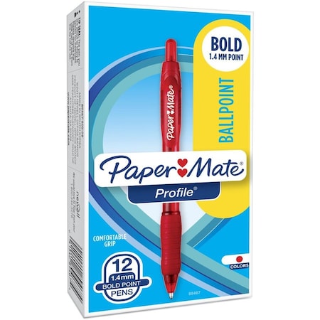 Paper Mate Retractable Ballpoint Pen, 1.4 mm, Red PK12 89467