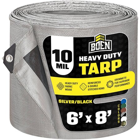 Boen Heavy Duty Tarp, 6 ft x 8 ft, 10 Mil, Silver, Polyethylene ST-68