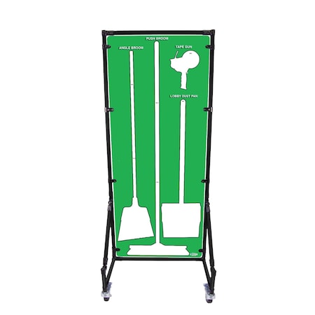 5S Supplies Housekeeping Shadow Board Broom Station V7, Green / White, Kit, No Text HSB-V7-GREEN/WHITE-KIT-NO TEXT
