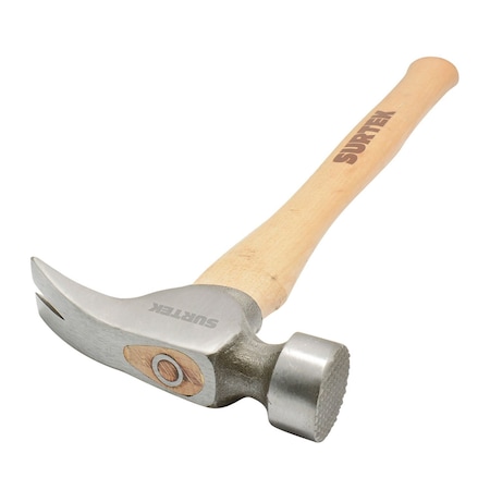 Surtek Wooden Handle Milled Face California Straight Claw Hammer 16in, 25 Oz 425CF