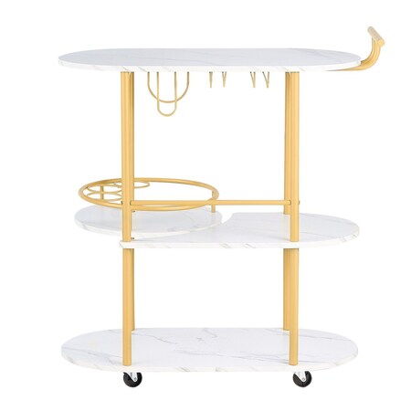 Vevor 3 Tiers Bar Cart Home Kitchen Serving Carts Tempered Glass Shelves Gold SS-9