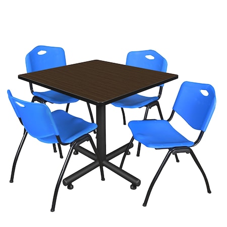 Regency Square Kobe Breakroom Table W/ 4 M Stack Chairs, 42 in W, 42 in L, Neo Walnut TKB4242NW47BE