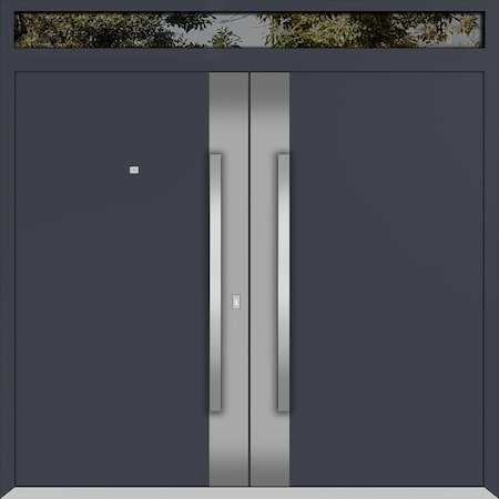 Vdomdoors Metal Double Doors Deux 0729 Gray Graphite Stainless Steel Insert Top Transom Entry Modern Painted DEUX0729DEXD-GRE-W72xH96+12-LH-I
