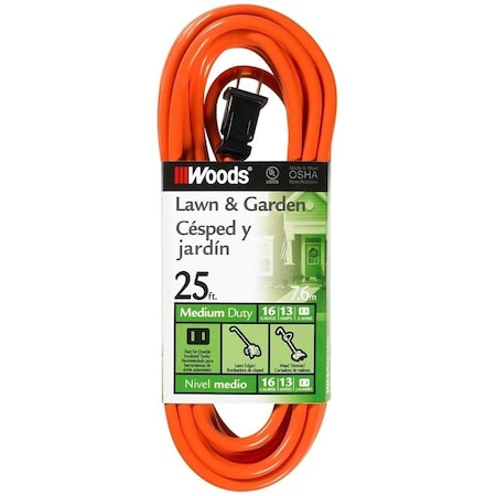 Southwire Extension Cord, 16 AWG, Outdoor, 16/3, Orange, 25 ft 0722