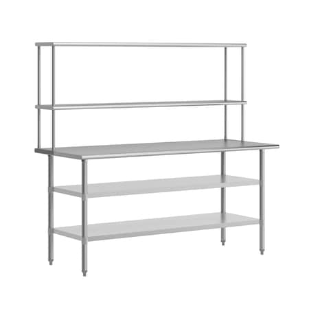 Flash Furniture Reader Work Table, 18 Gauge Stainless Steel Top Shelf and Double Overshelves and 2 Undershelves NH-WT-GU-3072-OSH-GG