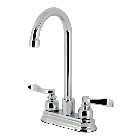 Kingston Brass Double-Handle 4" Centerset High-Arc Bar Faucet, Polished Chrome FB8491NFL