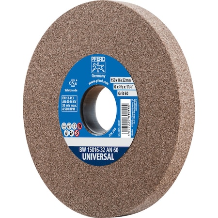 Pferd PFERD Vitrified Bench Wheel, UNIVERSAL, 6in x 5/8 x 1-1/4, 60 Grit, Aluminum Oxide 61673