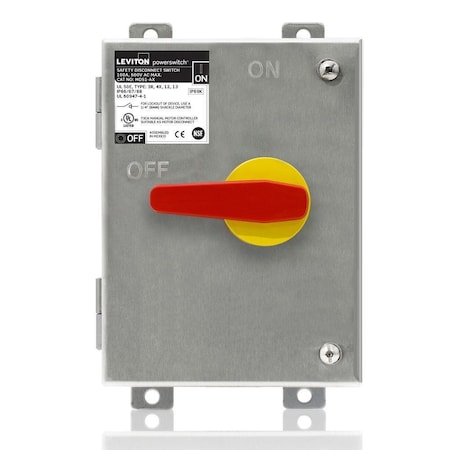 Leviton Disconnect Switch, Nonfusible, 3PST, Single Phase, NEMA 12, 13, 3R, 4X, Indoor/Outdoor MDS1-AX