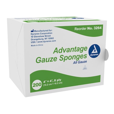 Dynarex Advantage Surgical Sponges, 4"x4", 8 Ply, 2000PK 3264