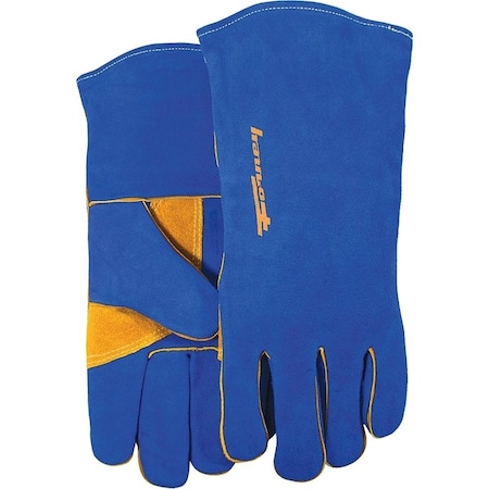 Forney Welding Gloves, Men's, L, 13-1/2 in L, Gauntlet Cuff, Leather Palm, Blue 53422