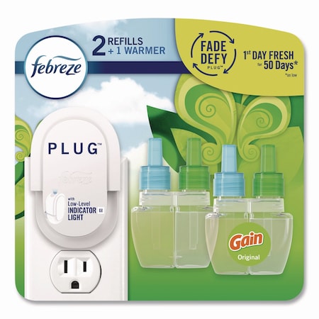 Febreze PLUG Air Freshener Warmer Starter Kit, Clear/White, with 2 Gain Original Refills 4166