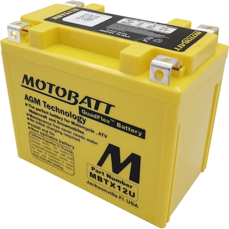 Motobatt 14Ah 200 CCA AGM Powersports Battery replaces YTX12 YB12BB2 YTX12BS YTX12 ETX12 PC545 MBTX14AU