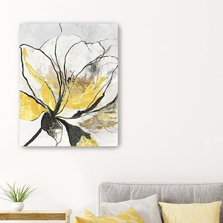 Homeroots Modern Yellow And Black Flower Unframed Print Wall Art 398992
