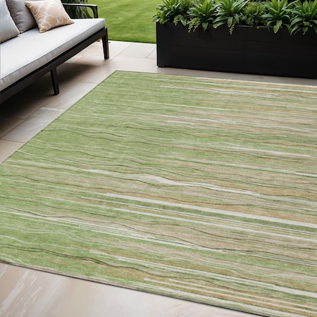 Homeroots 5' X 8' Green Beige And Ivory Striped Washable Indoor Outdoor Area Rug 597236