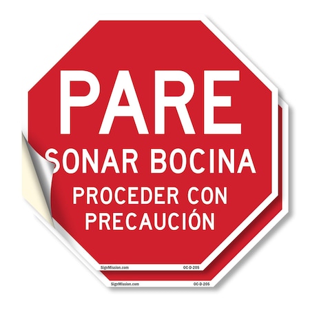 Signmission Pare Sonar Bocina Proceder Con Prec, 18 inch X 18 inch, Vinyl Decal, 2PK OC-D-2PACK-18-205