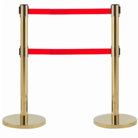 Aarco Form-A-Line System, Dual Retractable Belt Style, Overall Height is 40'', 7' Red Belts HB-27RD