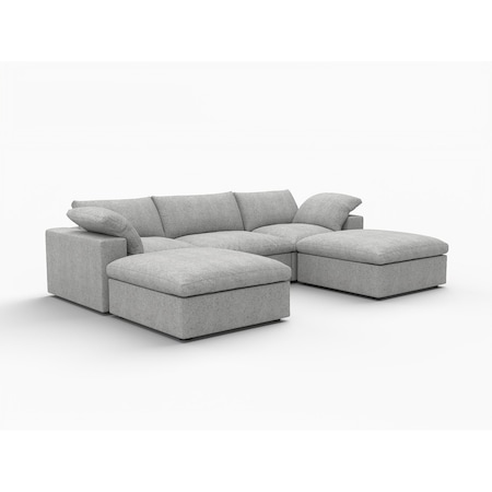 Homeroots 120" Light Gray Linen Blend Modular Sofa With Ottoman And Storage 714555