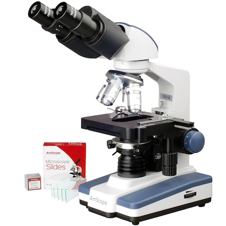 Amscope B020 Lab Binocular Compound Microscope 40X-2500X Magnification with LED, 3D Mech Stage and Slides B020C-72P100S22