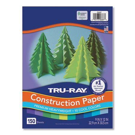Pacon Tru-Ray Construction Paper, 76 lb Text Weight, 9 x 12, Cool Assorted Colors, 150PK P6687