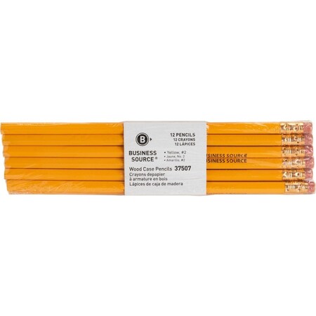 Business Source Pencil, Yellow Barrel, Round, PK12 BSN37507