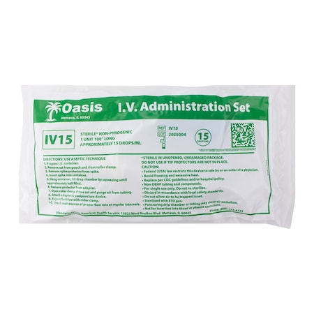 Oasis Sterile IV Administration Set, 15dr/mL, 100", with Injection Site, Luer Slip IV15