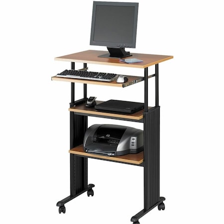Safco Adjustable Desk Stand-Up Adjustable Workstation, Yes H, Steel/Compressed Wood, Medium Oak 1929MO