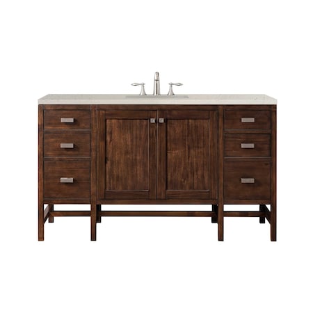 James Martin Vanities Addison 60" Single Vanity, Mid-Century Acacia, w/ 3 CM Siberian Silestone Top E444-V60S-MCA-3SFR