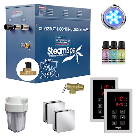 Steamspa Royal Series 12KW Steam Generator w/ Continuous Steam, Dual Touchpads, AutoDrain in Polished Chrome RYTS1200CH-A