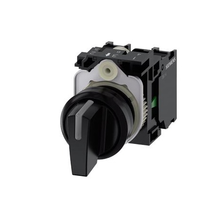 Siemens Selector switch, Illuminable 22 mm, round, plastic, black, knob, short 3SU1100-2BL10-1NA0