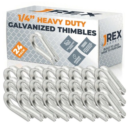 Jrex Safety Galvanized Steel Thimbles for Wire Rope - 1/4", 24PK GCT14-JR-24PK