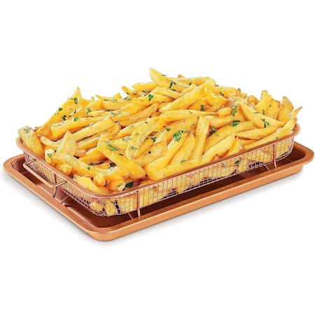 Bakken-Swiss Bakken Air Fryer Tray, 2-in-1 Nonstick Copper Crisper, Oven Safe, PFOA/PTFE-Free, 9.5inx13 BAKCRIP56