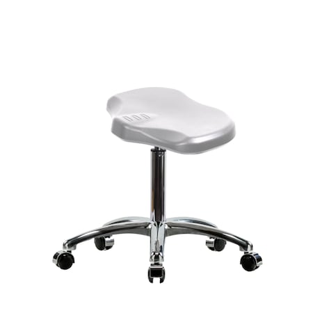 Blue Ridge Ergonomics Polyurethane Ray Stool Chrome - Medium Bench Height with Chrome Casters in Gray Polyurethane PRPMBSL-CR-NF-CC-GRY