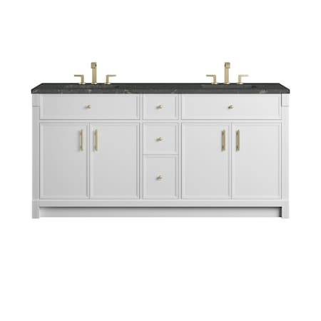 James Martin Vanities Bellshire 72" Double Vanity, Bright White w/ 3 CM Parisien Bleu Silestone Top 660-V72-BW-3PBL
