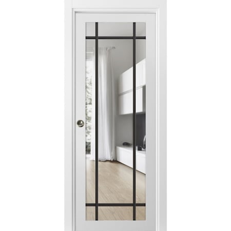 Sartodoors Sliding French Pocket Door 30 x 96 inches, Lucia 2266 White Silk Clear Glass LUCIA2266PD-WS-30 x 96
