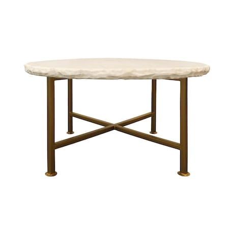 Homeroots 30" Ivory and Brass Genuine Marble and Iron Round Frame Coffee Table 488790