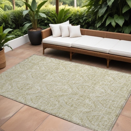 Homeroots 10' X 14' Light Green Damask Washable Non Skid Indoor Outdoor Area Rug 563861