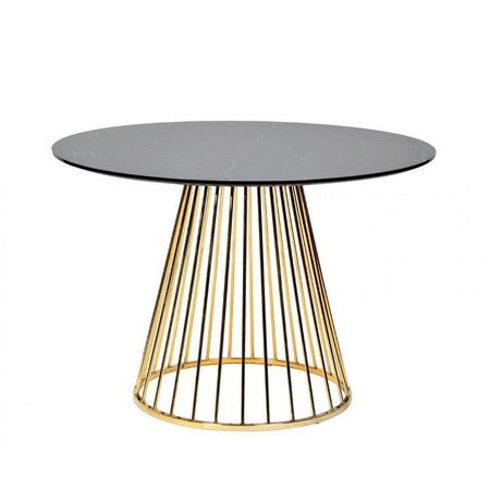 Homeroots 43" Black And Gold Rounded Stainless Steel Pedestal Base Dining Table 486032
