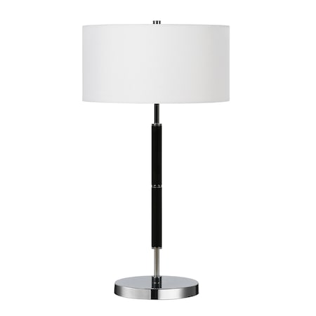 Homeroots 25" Black and Silver Metal Two Light Table Lamp With White Drum Shade 524305