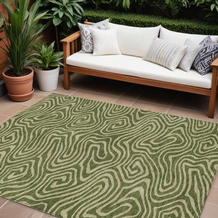 Homeroots 9' X 12' Olive Green And Light Green Abstract Washable Indoor Outdoor Area Rug 598990